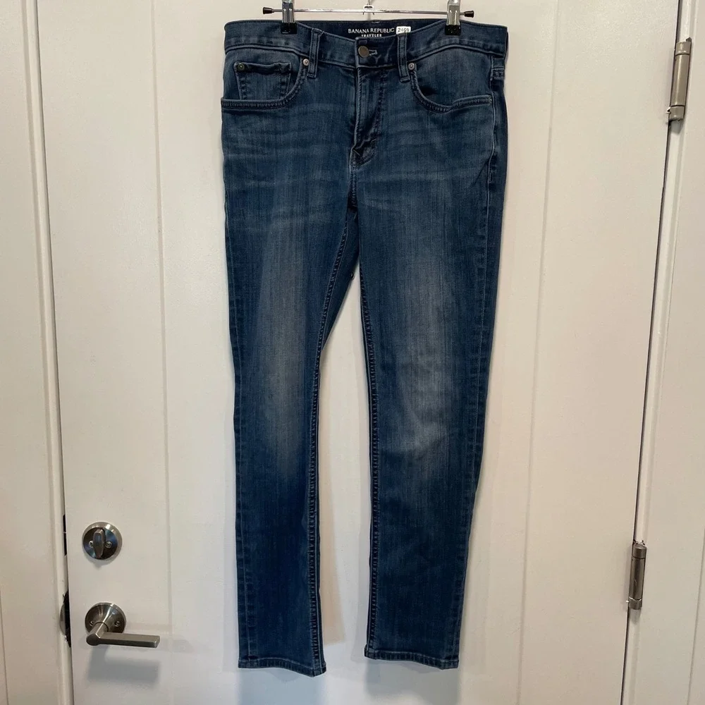 Banana Republic Traveler Jeans Mens 30x30 Slim Fit Dark Wash Blue Denim Pants